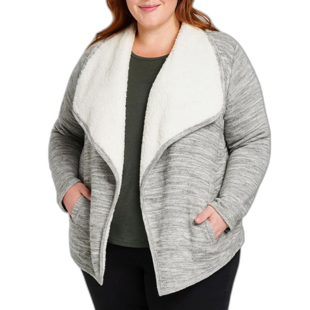 Green Tea Women’s Heather Sherpa Wrap Cardigan | Size XXL